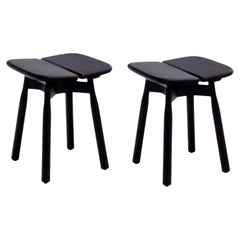 Set of 2 Black Stained Oak DOM Stools by Marcos Zanuso Jr