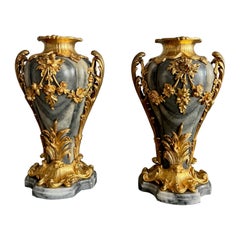 Pair of Gilt Bronze Mounted Marble Vases Signed Jollet & Cie