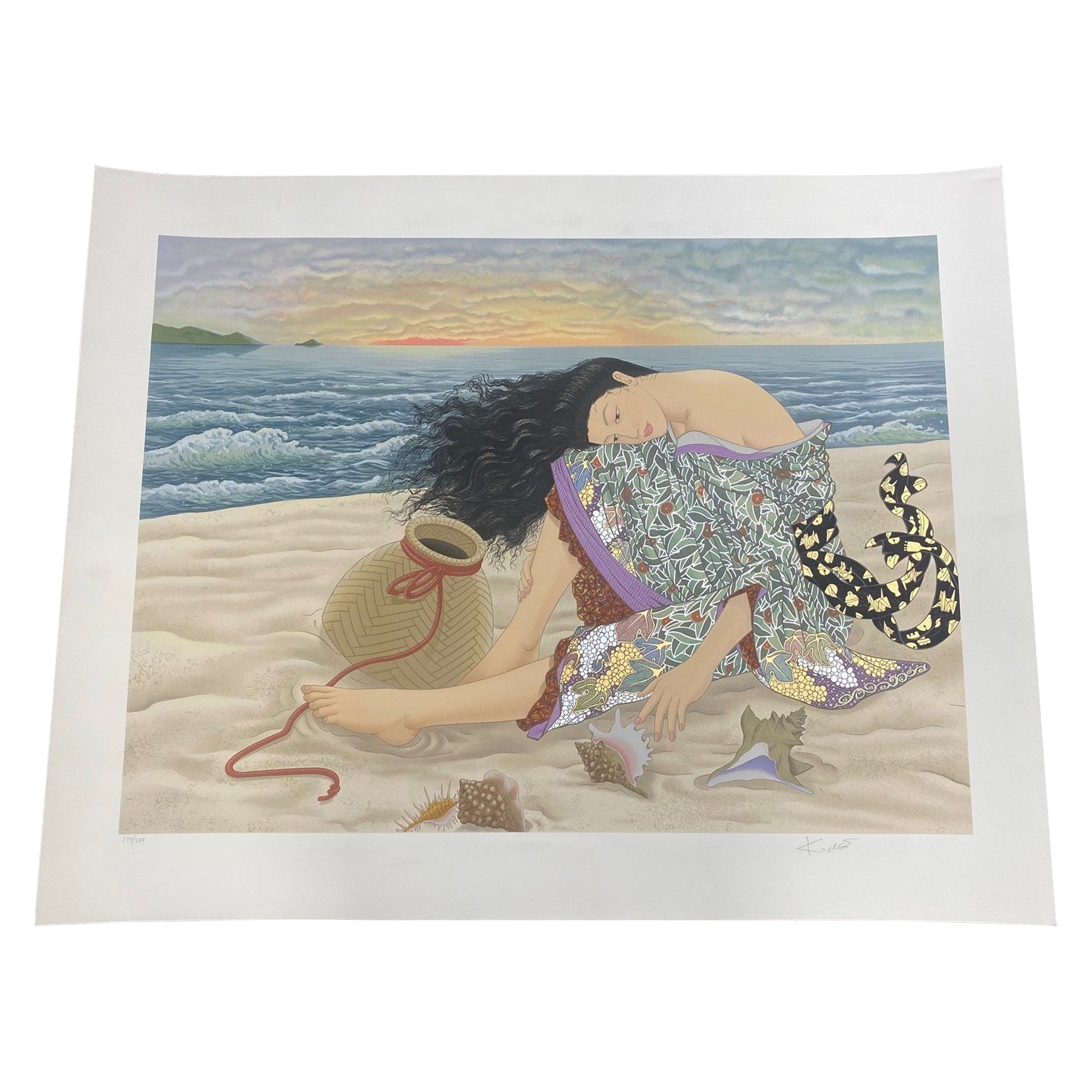 Muramasa Kudo Signed Limited Edition Japanese Serigraph Print Wicker Basket  For Sale at 1stDibs