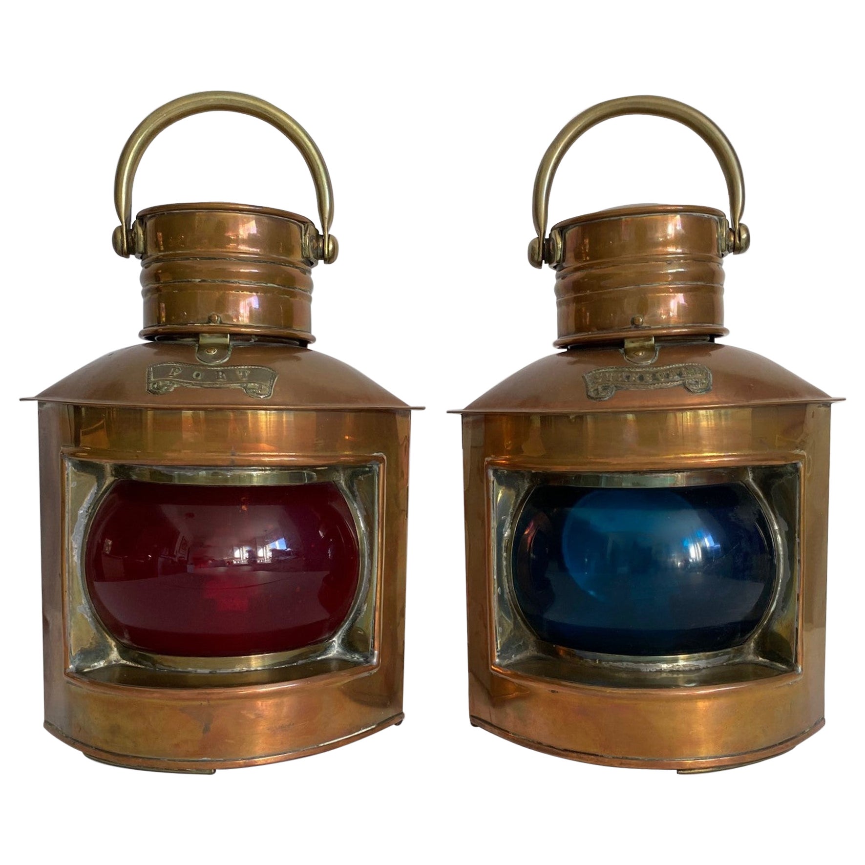 Lanternes de navire anglaises en cuivre du XIXe siècle
