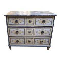 Late 18th Century Vintage French Paint Decorated 3 Drawer Commode