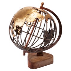 Art Object: “Terrestrial Globe” wrought iron,  brass and teak, France 1950ies