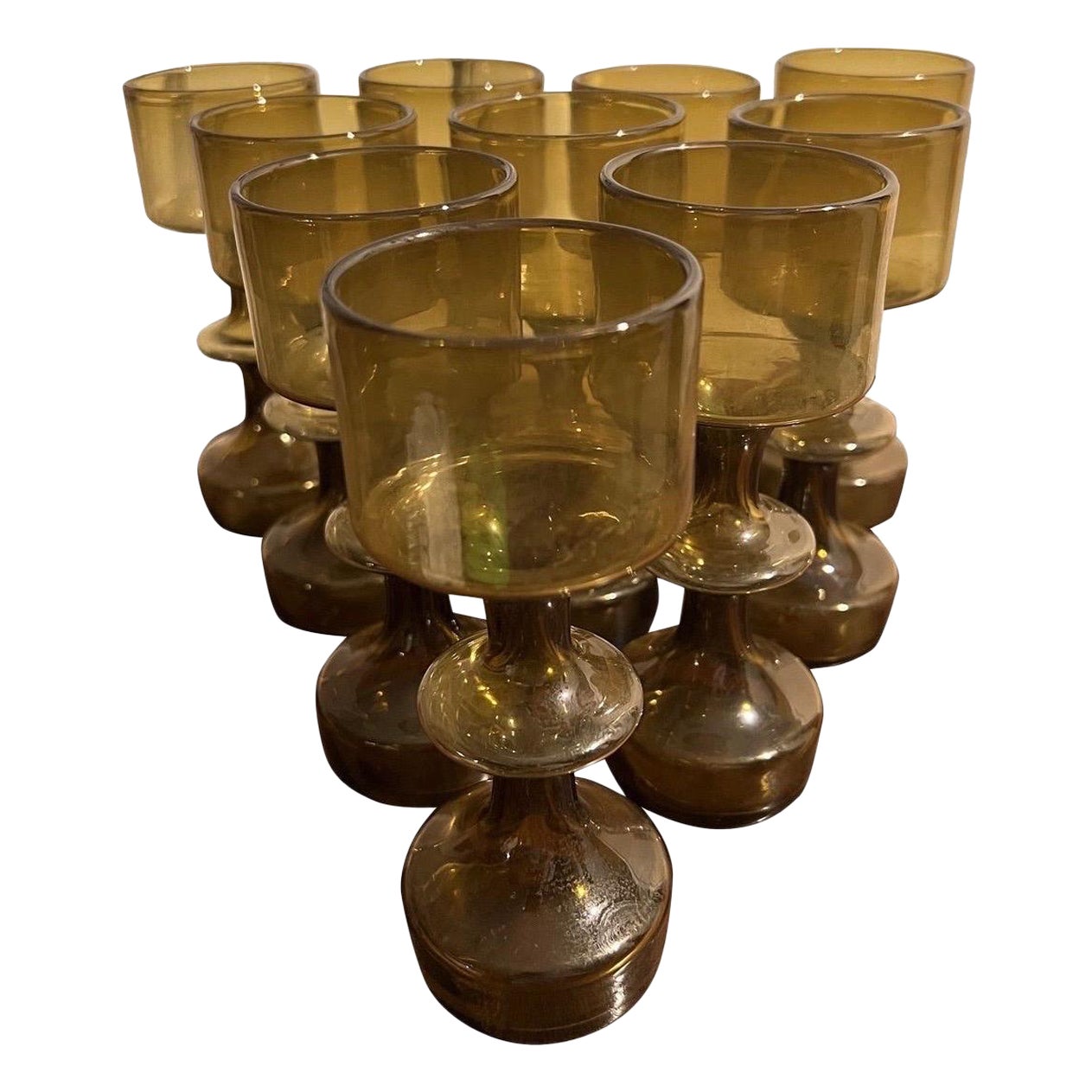 Circa 1963 Vintage Kaj Franck for Nuutajarvi Notsjo Smokey Glasses- Set of 10 For Sale