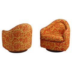 Pair of MCM Milo Baughman for Thayer-Coggin Swivel & Rocking Lounge Chairs