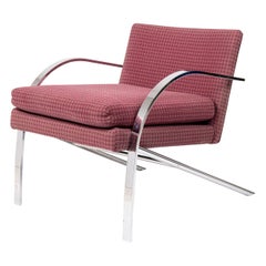 Paul Tuttle 'Arco' Chrome and Red Patterned Upholstery Lounge / Armchair