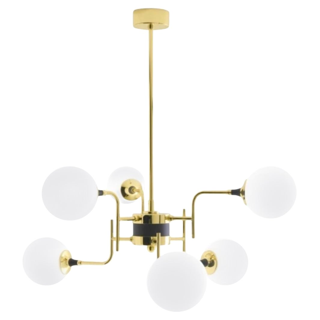 'Galassia' Brass & Glass 6-Shade Suspension Lamp for Stilnovo For Sale