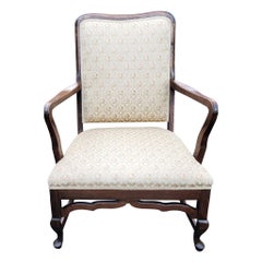 1930s Queen Anne Style Low Walnut Upholstered Lounge Chair