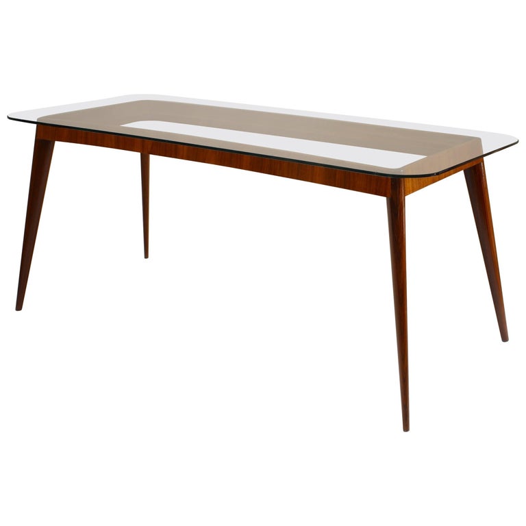 Italian MidCentury Rosewood and Glass Dining Table For Sale at 1stDibs