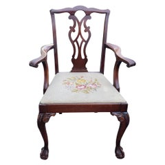 Antique Late 19th Century Chippendale Mahogany Needlepoint Upholstered Armchair