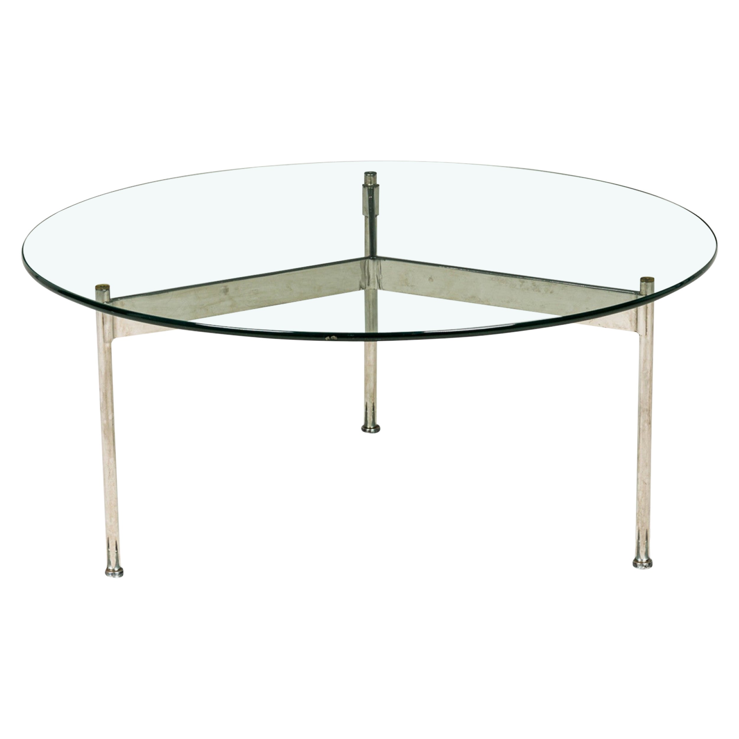 Ward Bennett  Circular Glass and Chrome Plated Steel Coffee Table