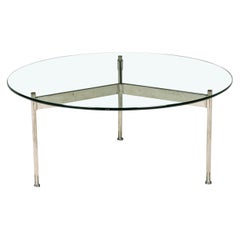 Ward Bennett  Circular Glass and Chrome Plated Steel Coffee Table