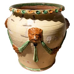 Spanish Glazed Planter with Lions and Garlands Decoration