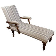 English Upholstered Wooden Chaise Longue with Reclining Backrest