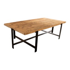 Coffee Table with Antique Wooden Top and Simple Iron Feet