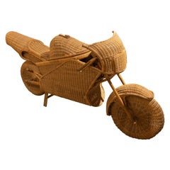 Vintage 1970s Handmade Wicker and Bamboo Racing Motorcycle