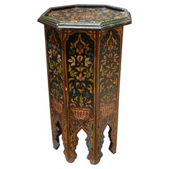 1970s Moroccan Octagonal Side Table in Hand-Painted Wood 