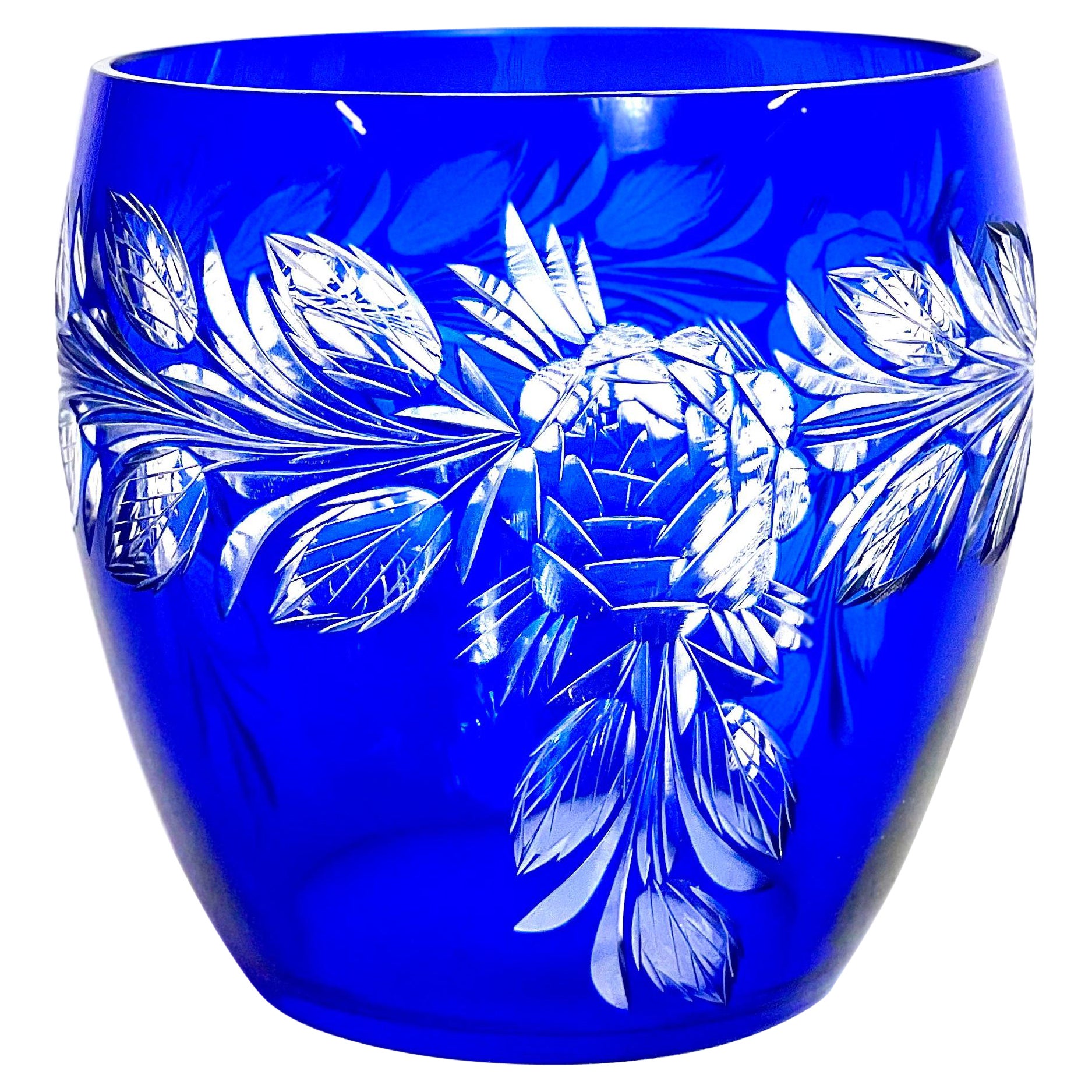 Cobalt-Blue Crystal Overlay Bowl-Shaped Vase
