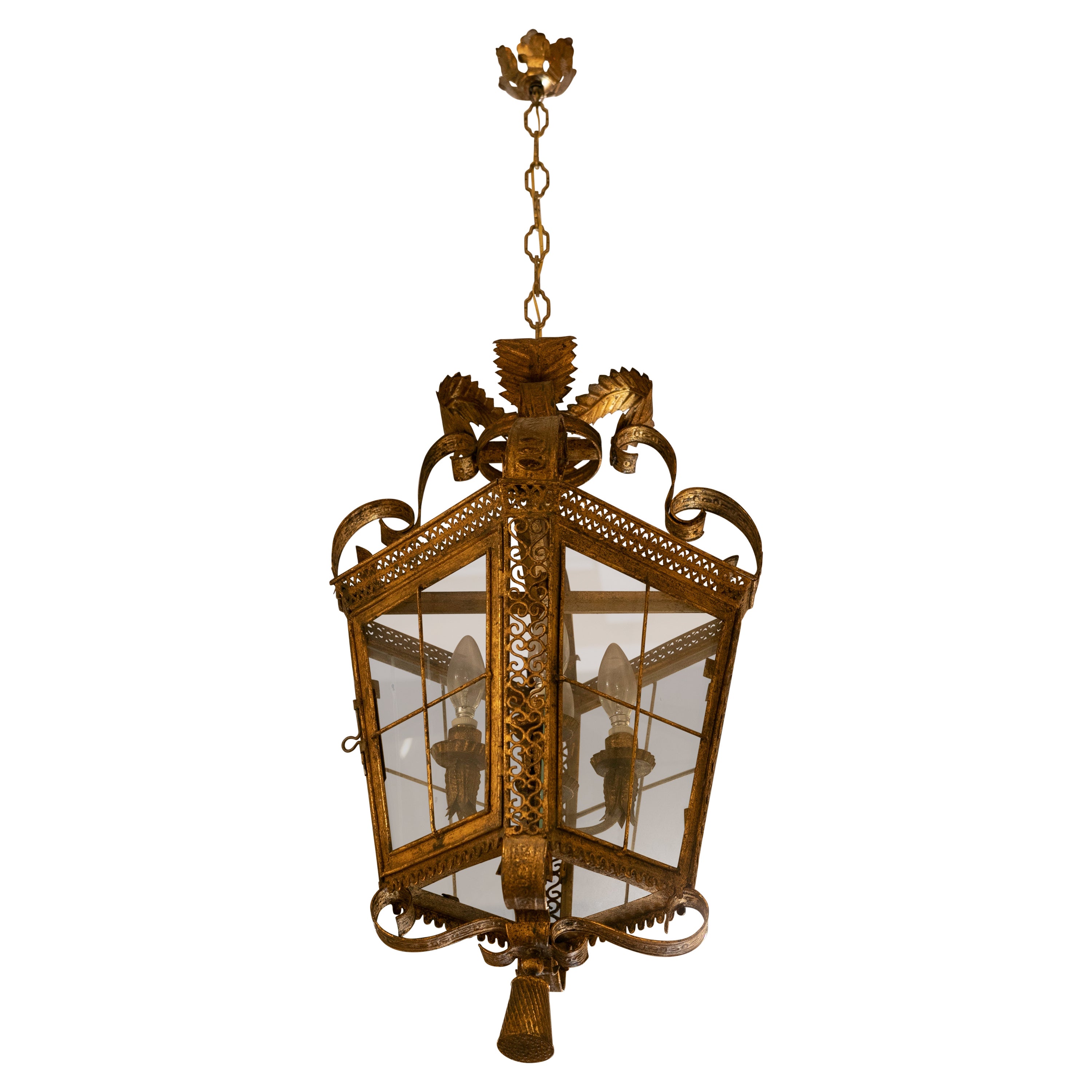 1980s Ceiling Lantern in Gilded Iron