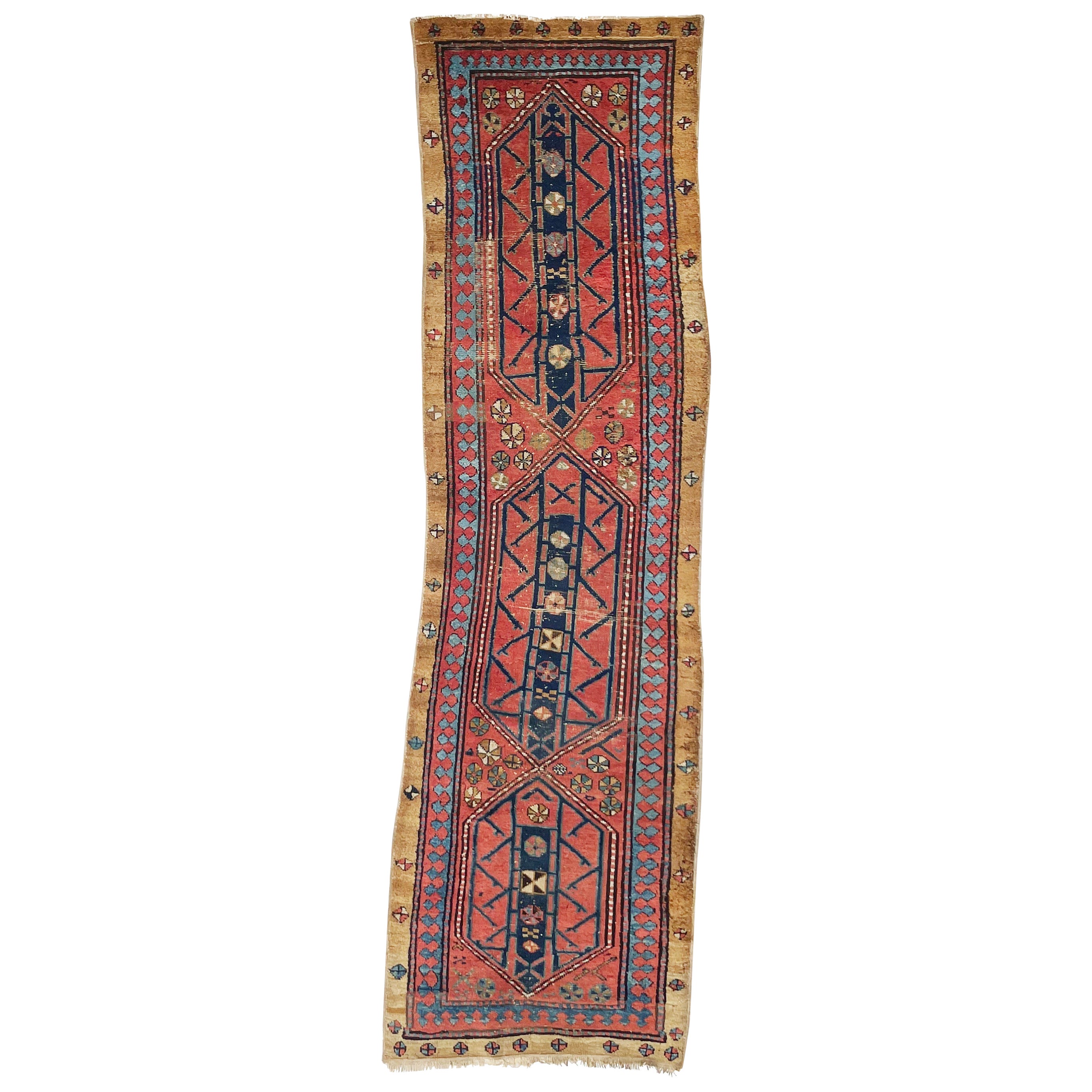 Charming Camel Hair, Denim & Rust Antique Nomadic Tribal Runner, c.1940's