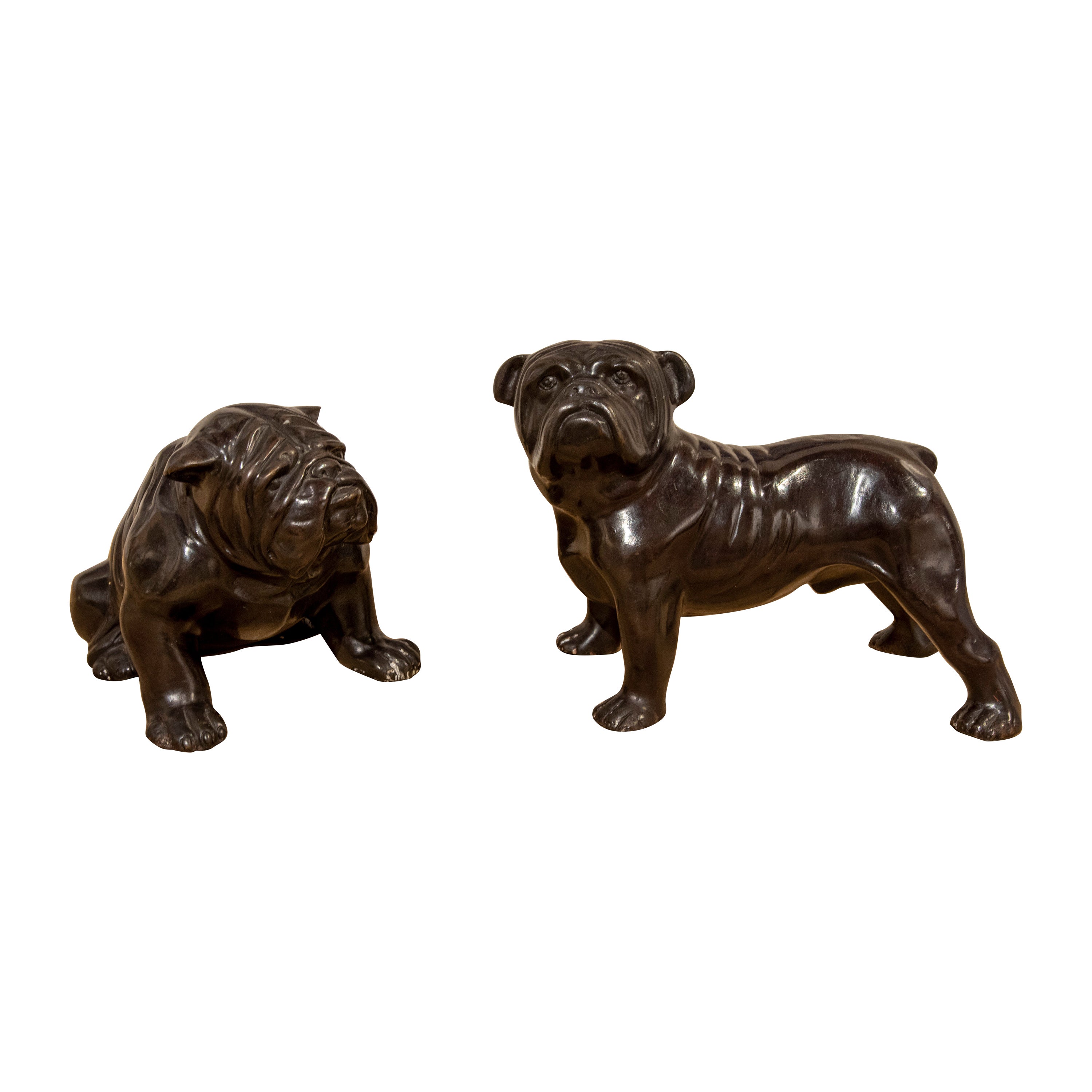 1980s Pair of Bronze Sculptures of Dogs