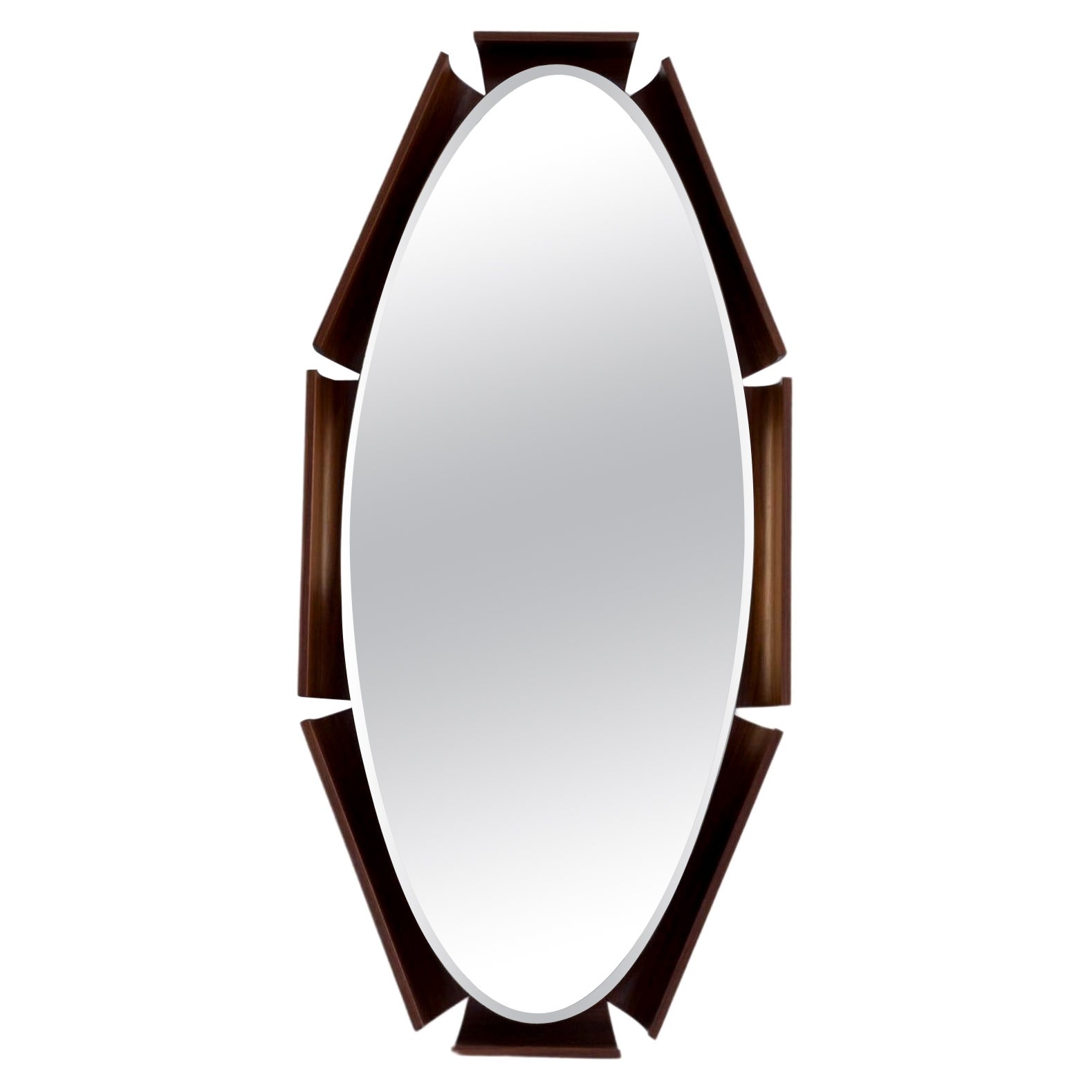 Oval Mirror with Backlight on Curved Teak Plywood Frame, by I.S.A. Bergamo For Sale
