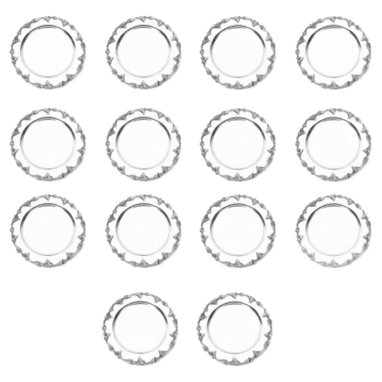 Vintage Set 14 Silver Plated Under Plates Mid 20th C For Sale at 1stDibs