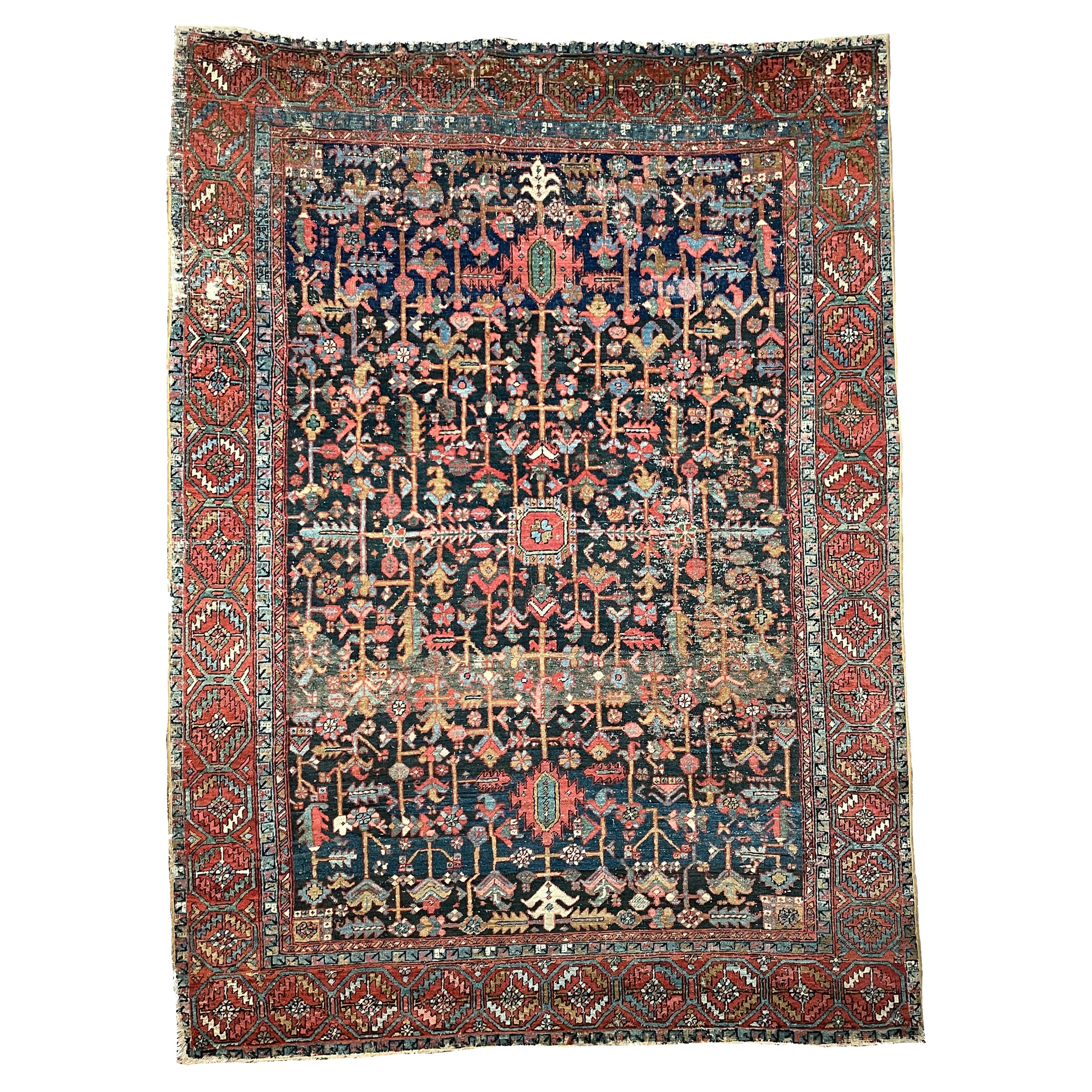 Blooming Midnight Jungle Antique Rug with Unbelievable Color Palette For Sale