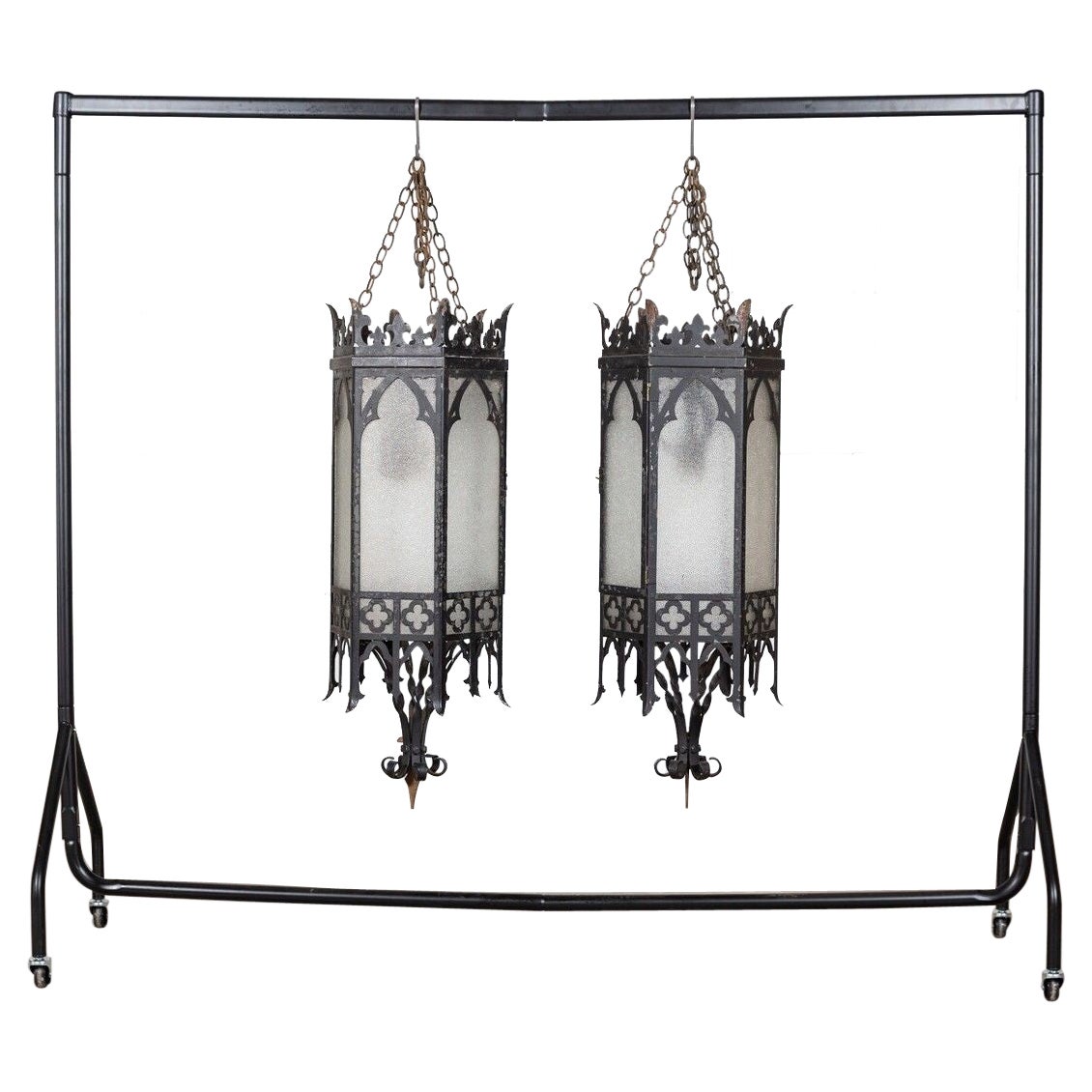 Monumental Pair Gothic Revival Church Lanterns