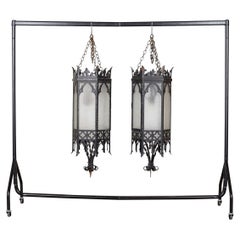 Used Monumental Pair Gothic Revival Church Lanterns