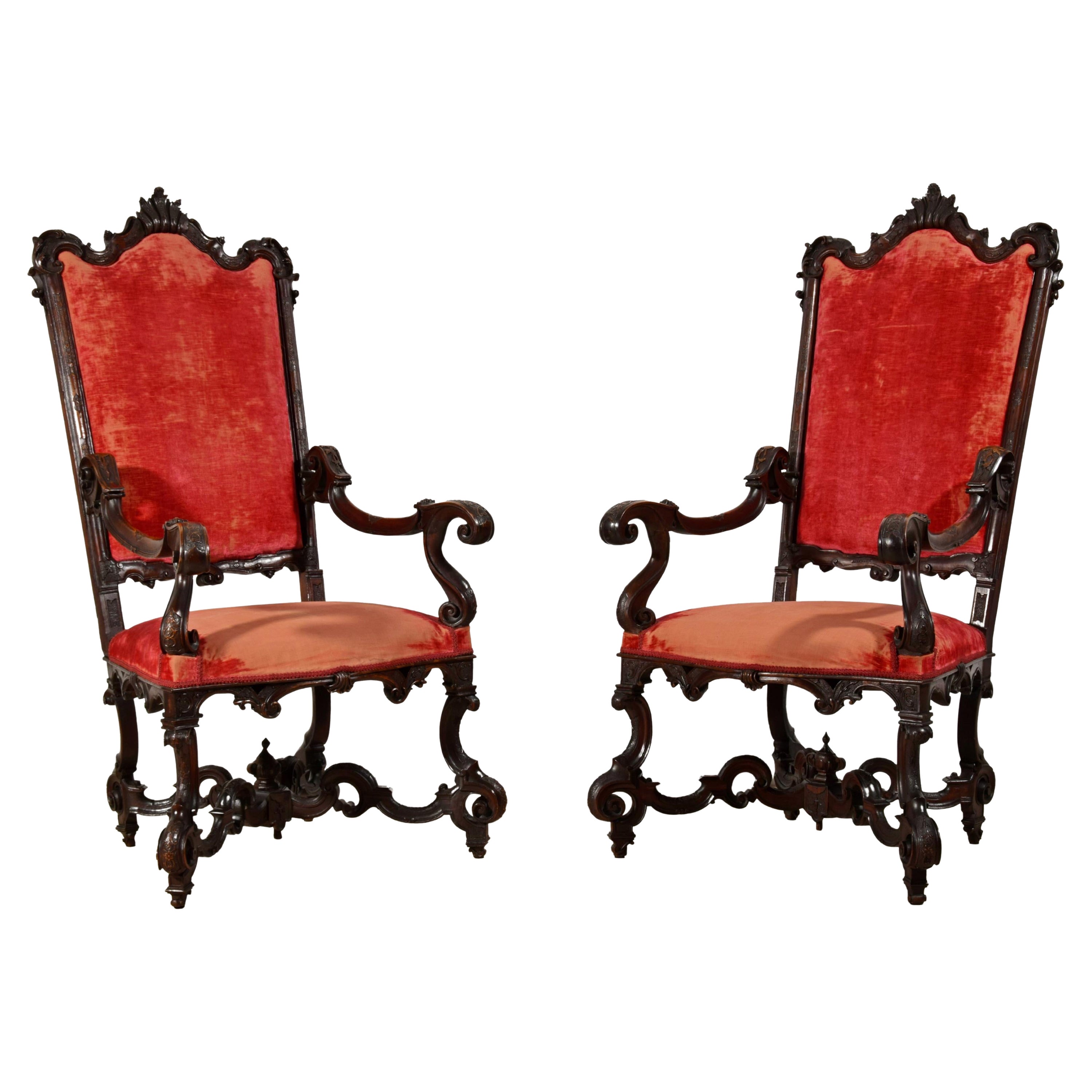 19th Century Pair of Large Venetian Wood Armchairs For Sale