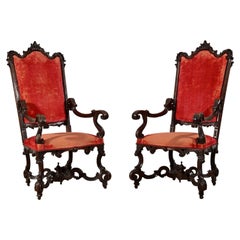 Antique 19th Century Pair of Large Venetian Wood Armchairs