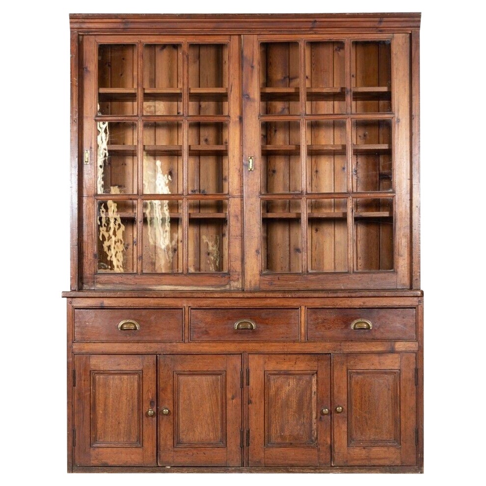 Large 19thC English Glazed Pine Haberdashery Cabinet