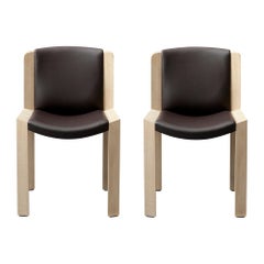Set of Two Joe Colombo 'Chair 300' Wood and Sørensen Leather by Karakter