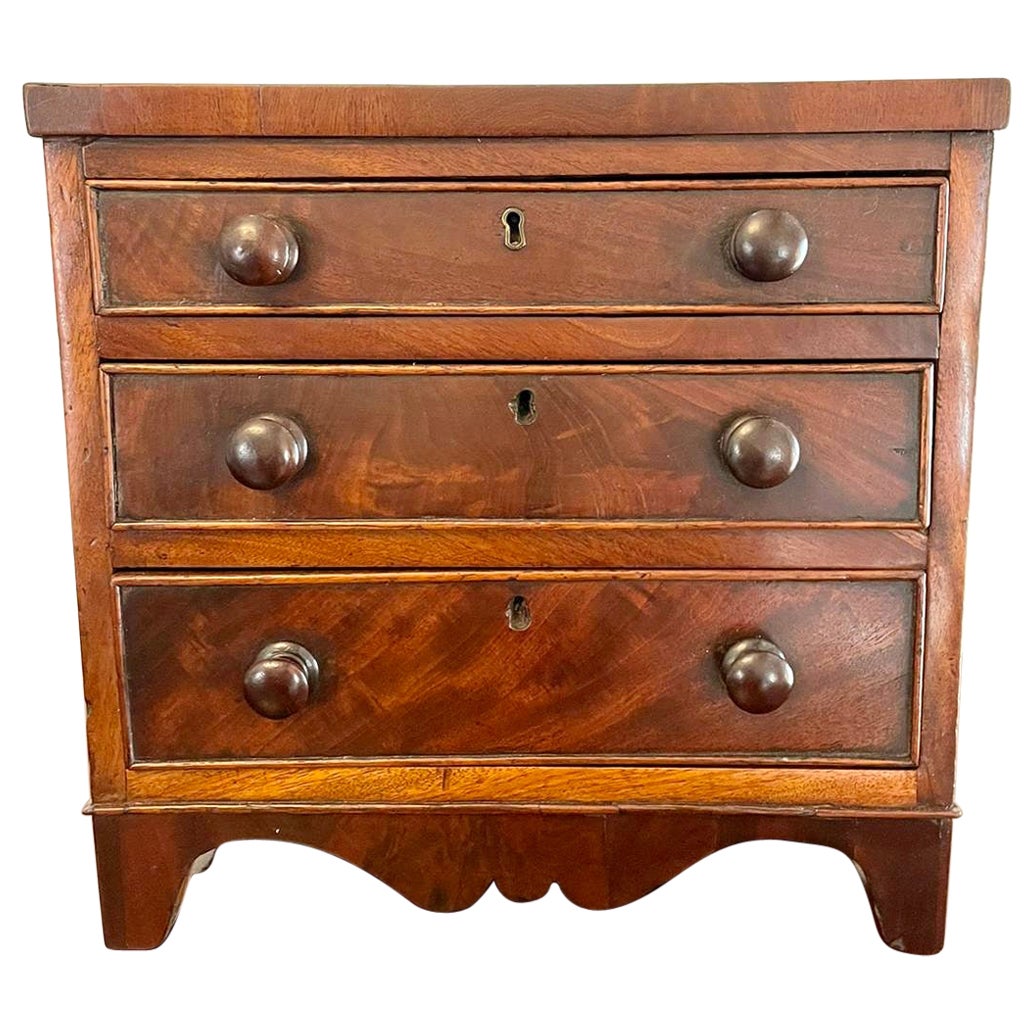 Antique George III Quality Figured Mahogany Miniature Chest of 3 Drawers