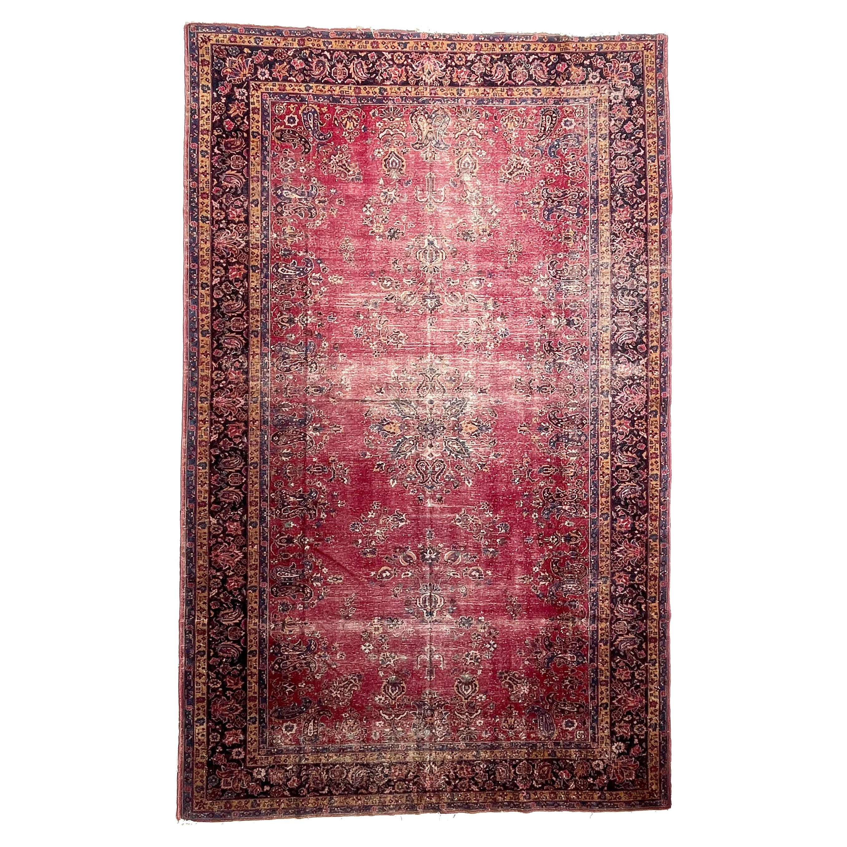 Turkish Sivas with Classical Design in Blush Pink & Navy with Camel Palatial Rug For Sale