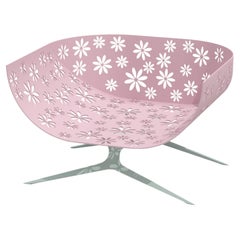 Pink and Green Outdoor Lounge Armchair with Curved Back and Cutted Flowers