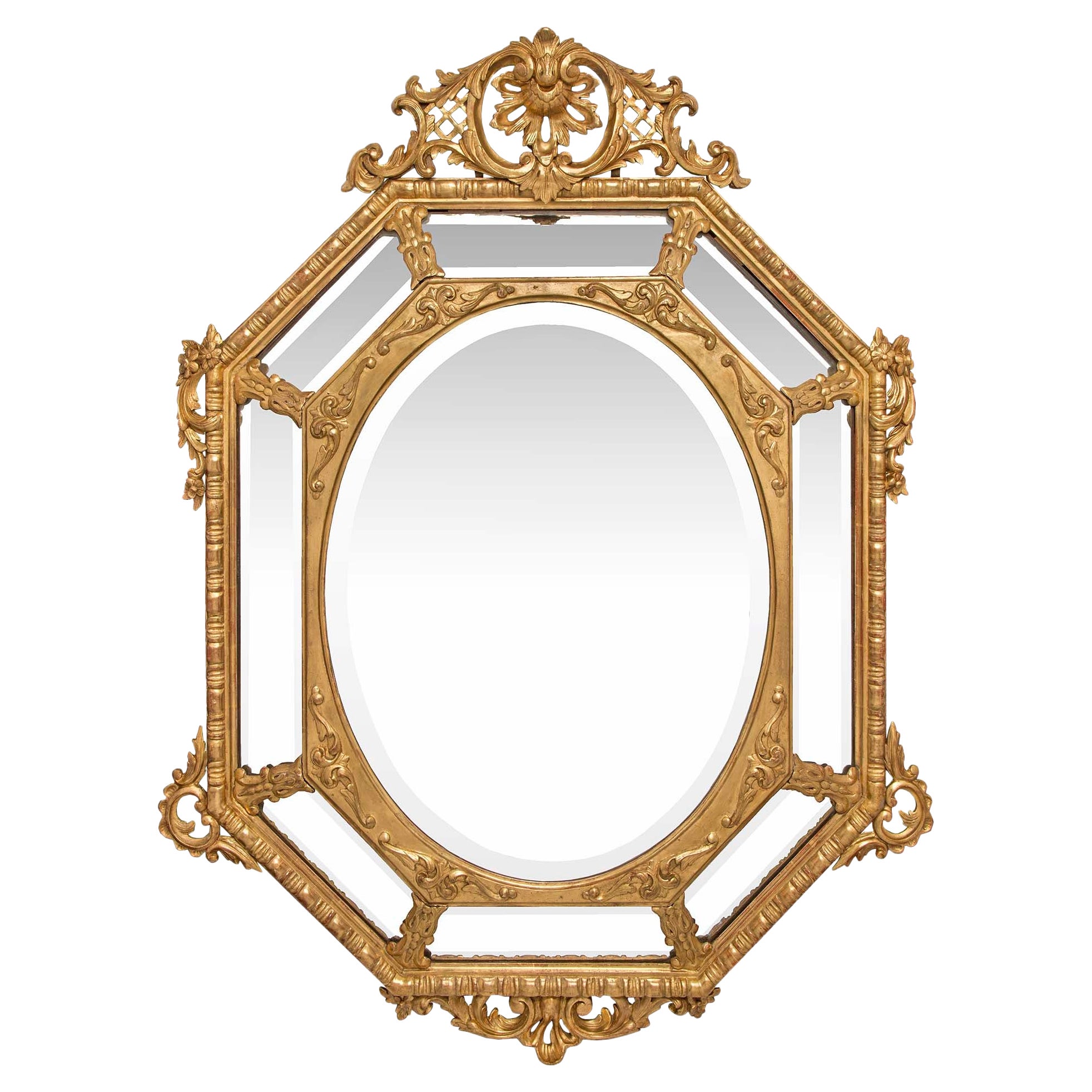 French Early 19th Century Louis XVI St. Double Framed Octagonal Giltwood Mirror