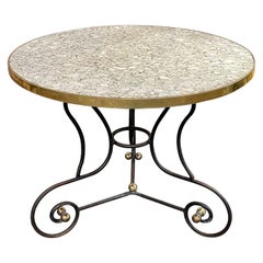 Vintage French Steel and Brass Bistro Table with Granite Top
