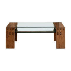 Walnut and Glass Coffee Table by Giuseppe Rivadossi, Certificated