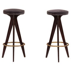 Retro Pair of midcentury walnut and brass stools attributed to Ico Parisi