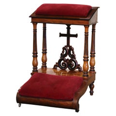 19th Century French Napoleon III Carved Mahogany and Velvet Prayer Chair