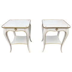 Vintage Stunning Pair of Wooden Bedside or End Tables w. Gilt Bronze Decoration & Drawer