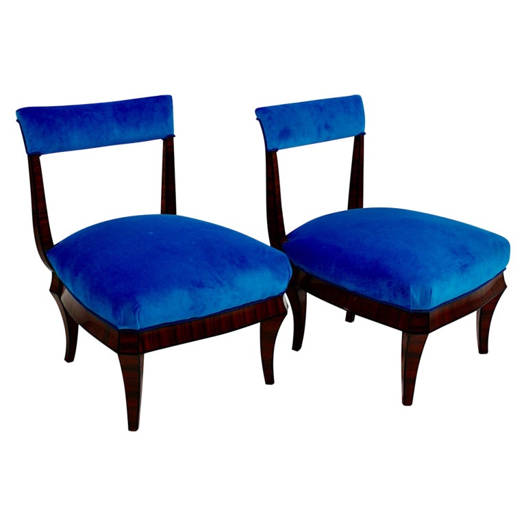 Art Deco Vintage Rosewood Blue Side Chairs Circle Hugo Dagobert