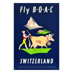 Original Retro Travel Poster BOAC Airline Switzerland Aldo Cosomati Matterhorn