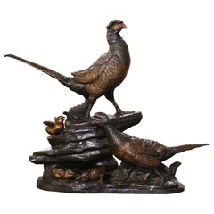 19th Century French Spelter Pheasant Sculpture Signed L. a. Carvin