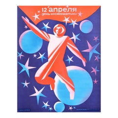 Original Vintage Soviet Propaganda Poster 12 April Cosmonaut Space Day USSR Art