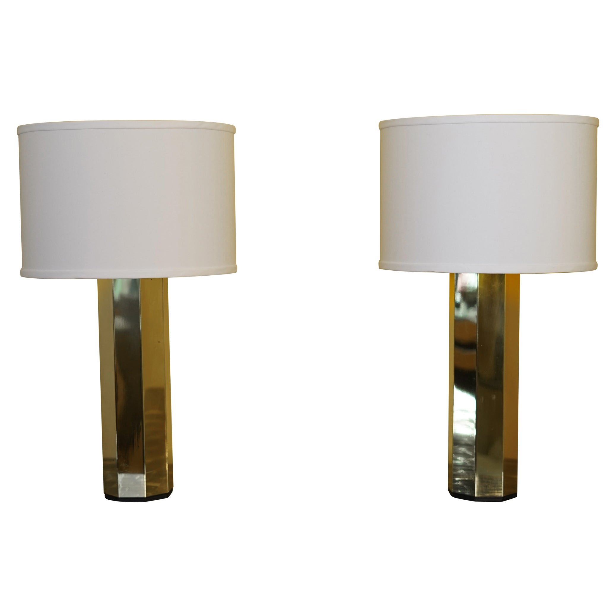 Hans Agne Jakobsson Table Lamps, Brass Bases, Sweden, 1970 For Sale