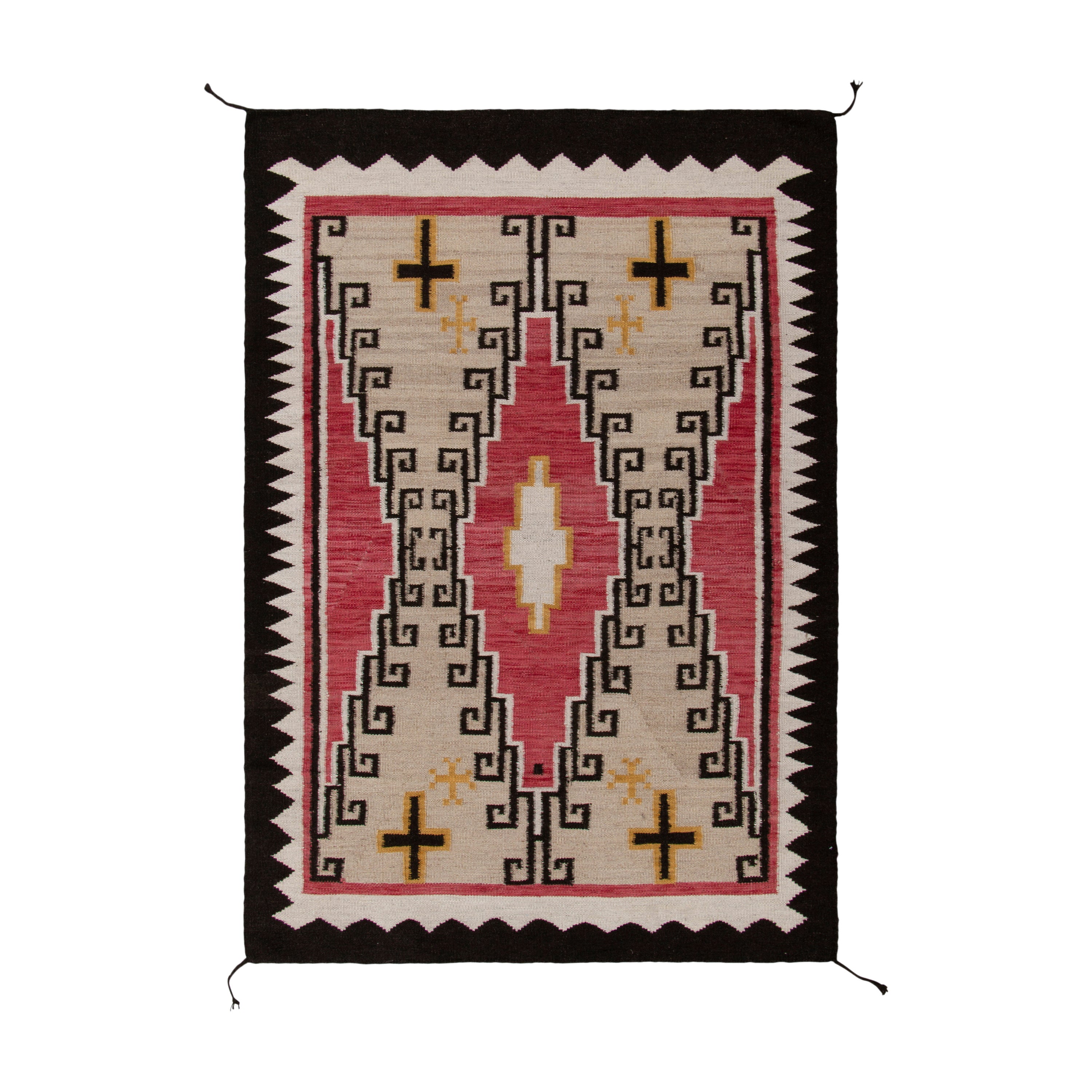 Moderner Navajo-Kelim-Teppich mit geometrischem Muster in Rot, Beige-Braun und Off-White