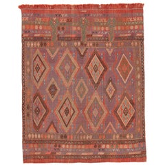 Retro Kilim Rug in Polychromatic Diamond Patterns by Rug & Kilim