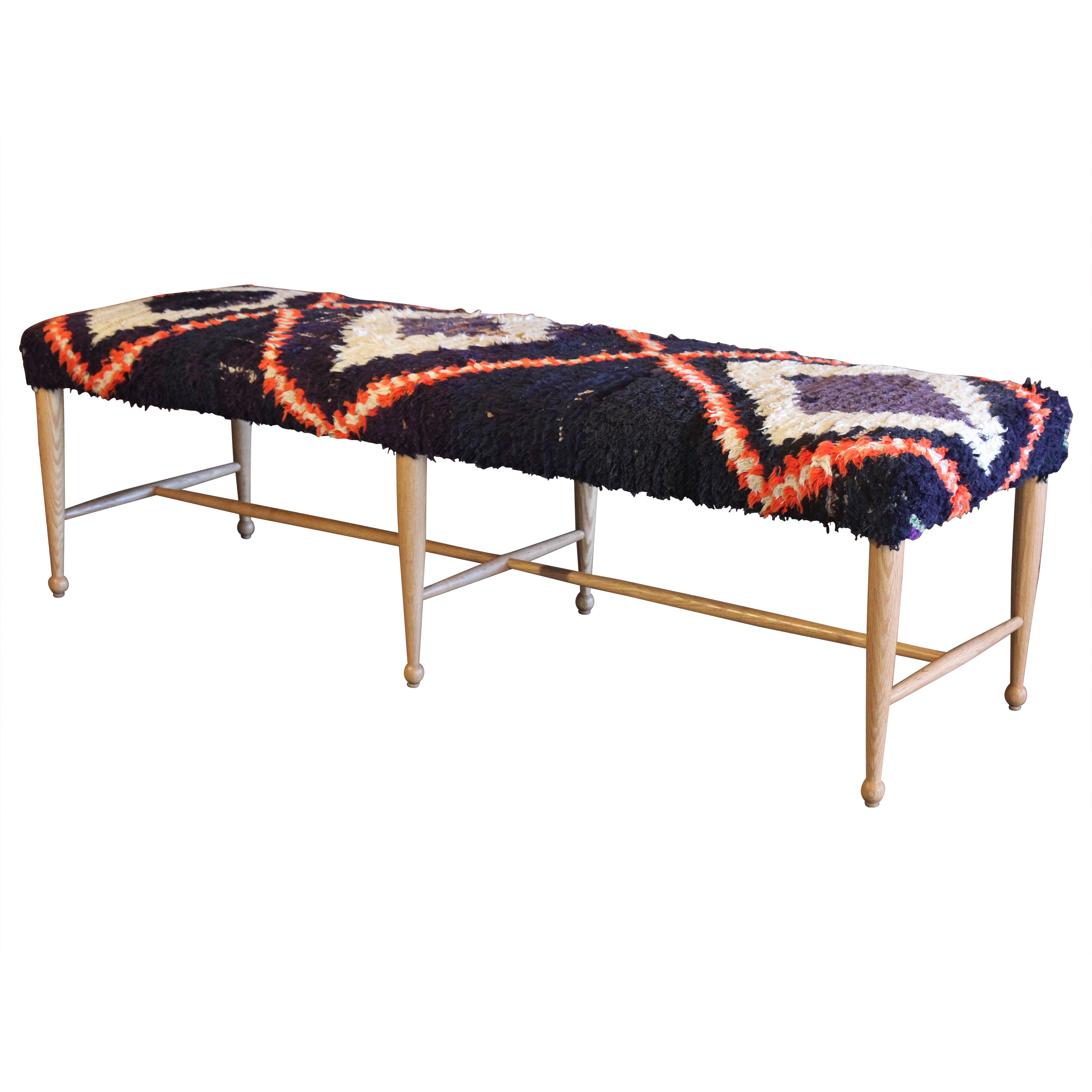 Oak Moroccan Rug Bench For Sale